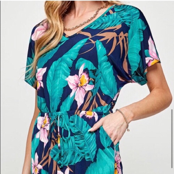 LAST ONE: Navy tropical print pocket dress - Picture 5 of 5